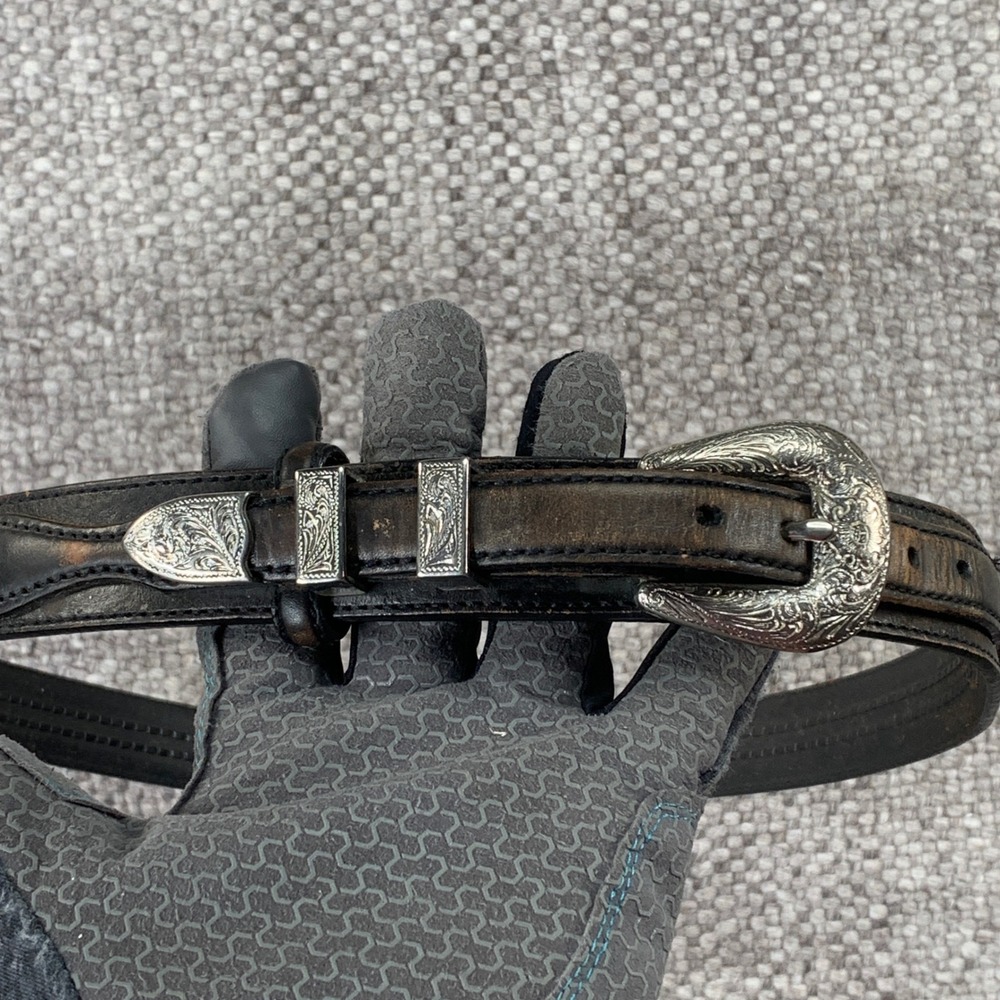 Tony Lama Vintage Western Braided Leather Belt Engraved Silver Buckle Size 42